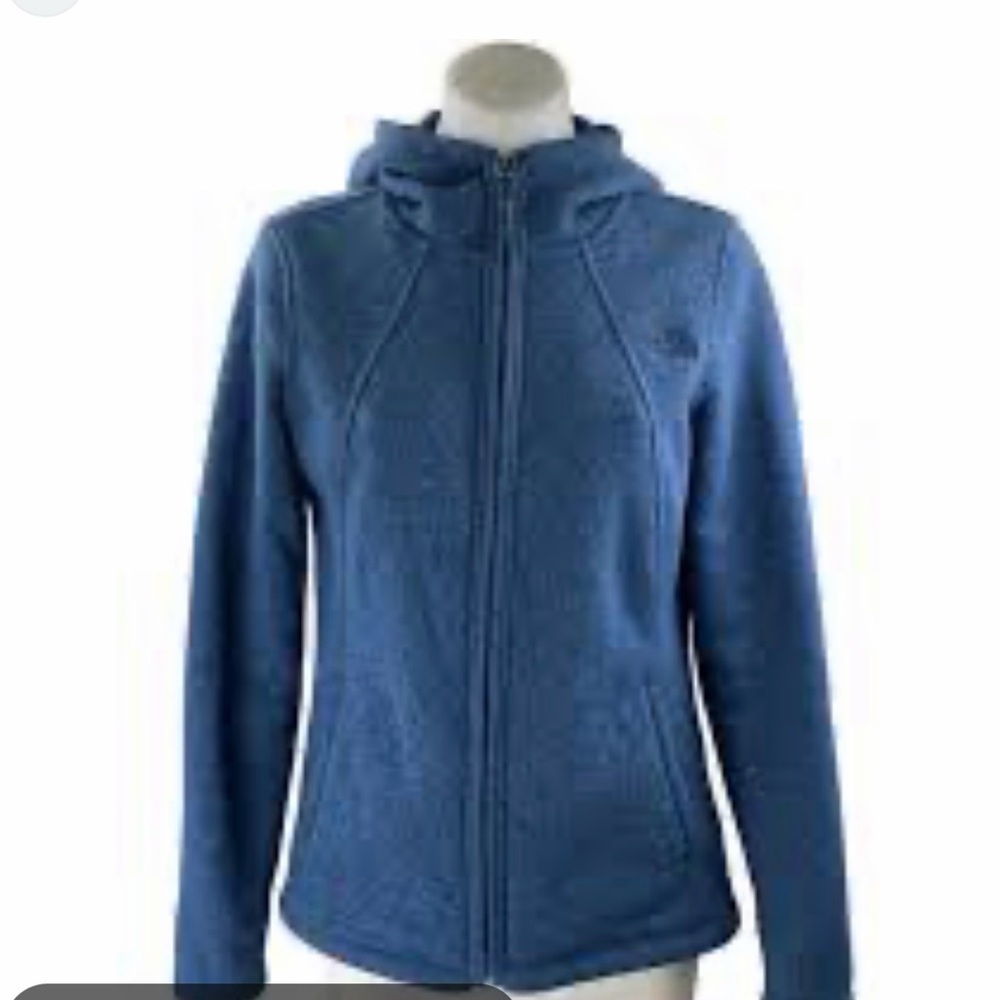 The North Face Crescent Womens Full-Zip Knit Fleece Heather Blue Hoodie Sz L EUC